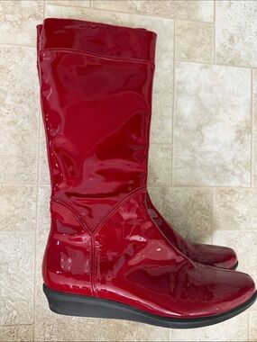 Cole Haan Red Patent Mid-Calf Wedge Boots